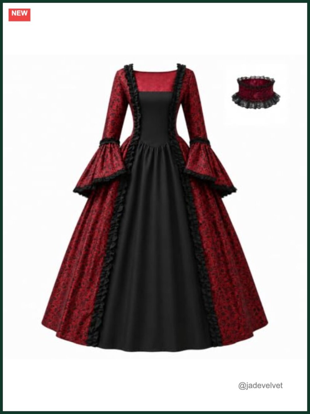 Victorian Renaissance Gothic Gown Costume Square Neck Bell Sleeve Women